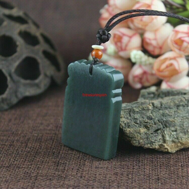 Certified Natural Hetian Cyan Jade Pendant Peace Plate å¹³å®‰æ— äº‹ç‰Œ