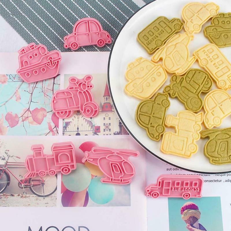 Set of 6 Plastic Cookie Moulds Cookies Cutters Biscuit Stamper Cookies Moulds