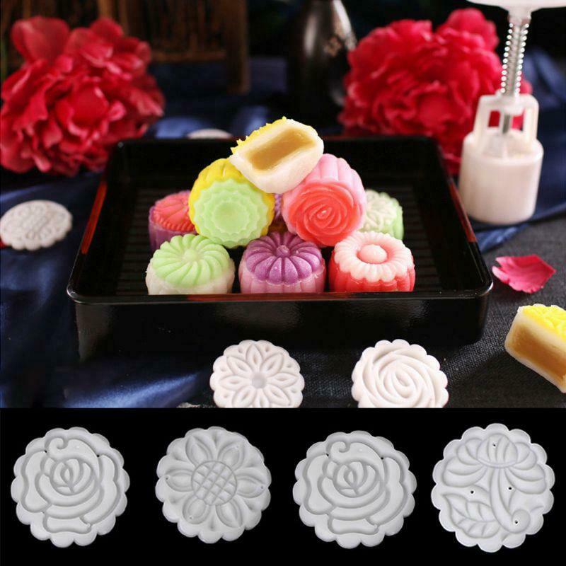 5Pcs Stamps 50g Round Flower Moon Cake Mould Mold Pastry Mooncake Hand DIY Tool