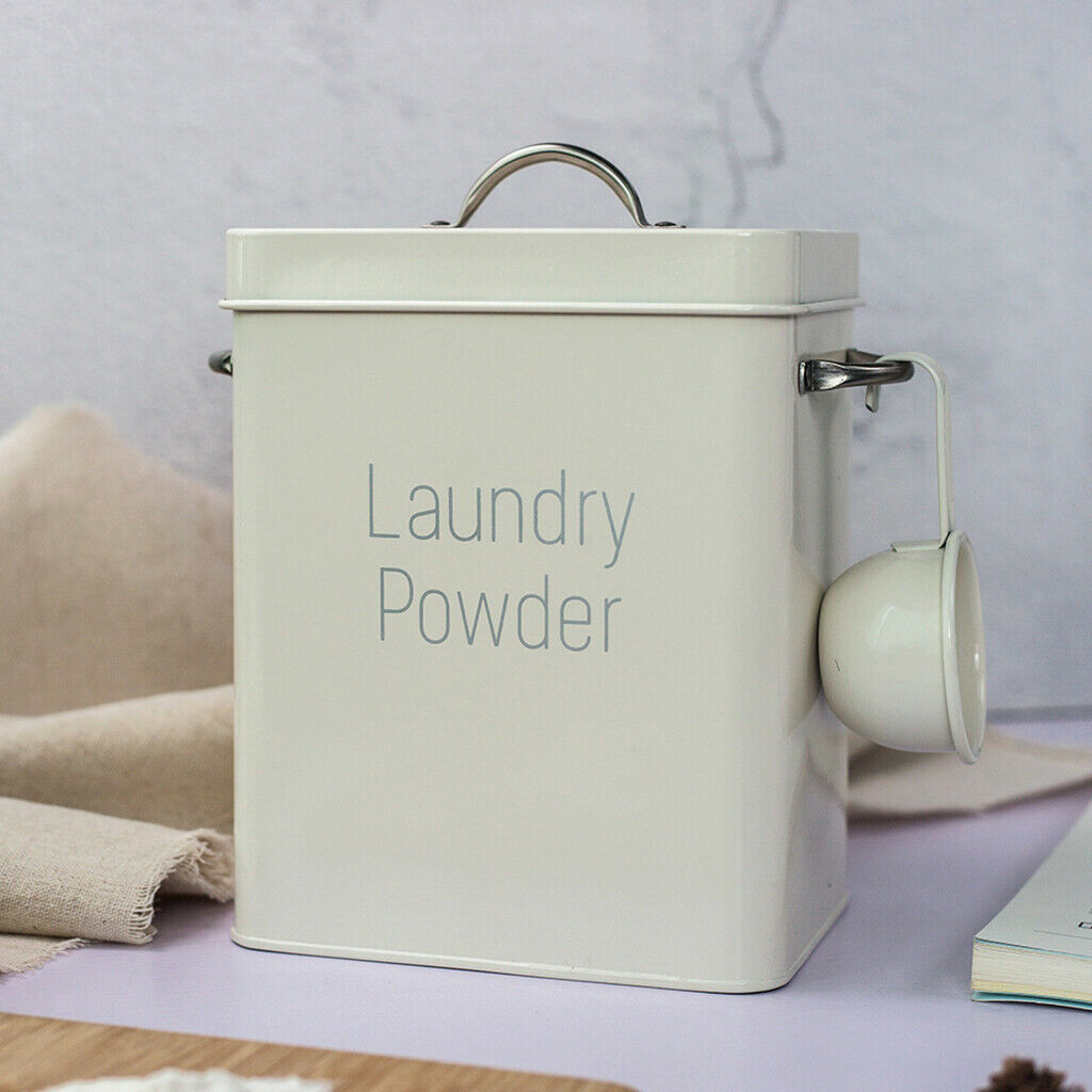 Laundry Powder Storage Tin Box Large Rice Organizer with Spoon White
