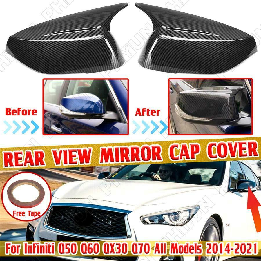 2x Carbon Fiber Look Car Side Mirror Cover Cap Trim For INFINITI Q50 Q70 2014-21