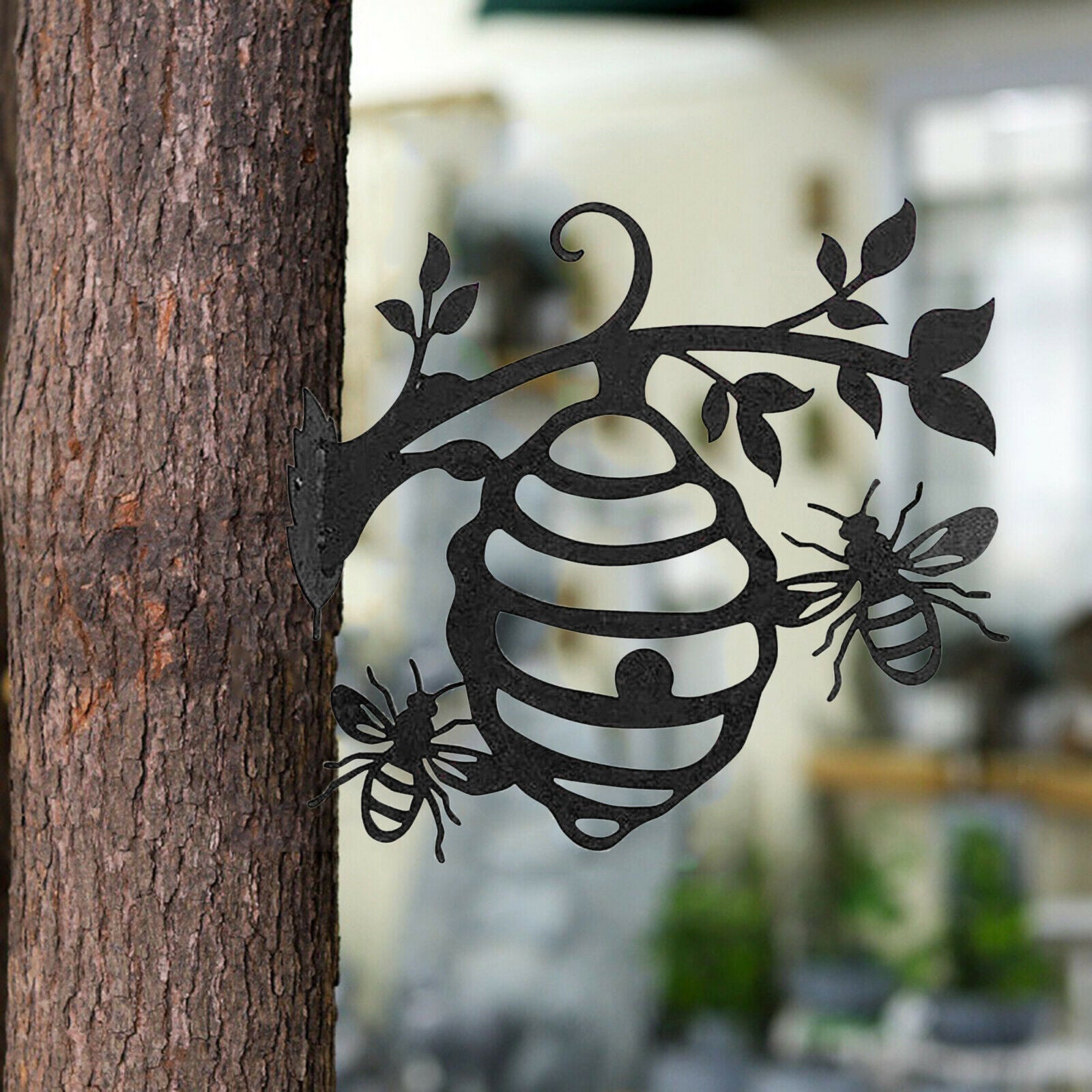 Stake Decor Bee Hive on Branch Metal Fairy Silhouette Ornament Backyard Tree