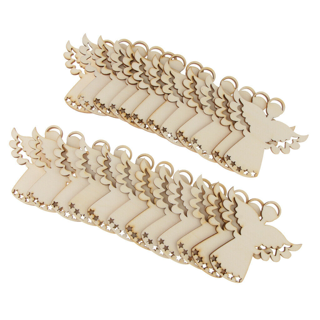 24 Set Unpainted Angel Wooden Craft Gift Tags Price Labels