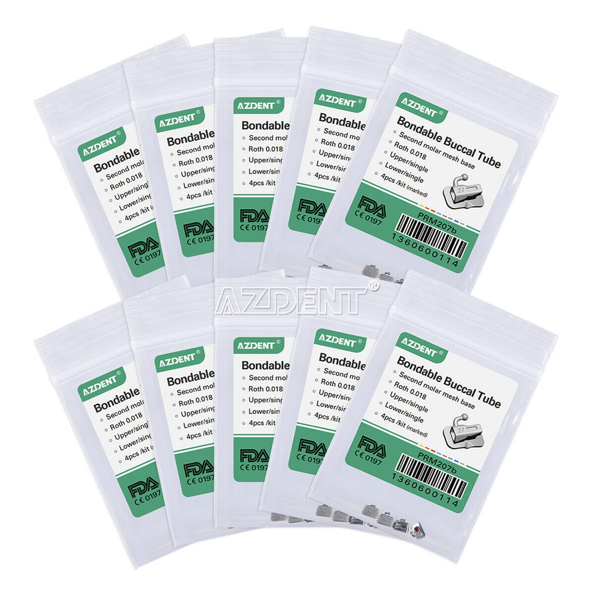 50X AZDENT Dental Orthodontic 2nd Molar Buccal Tube Bondable Non-Conv Roth.018