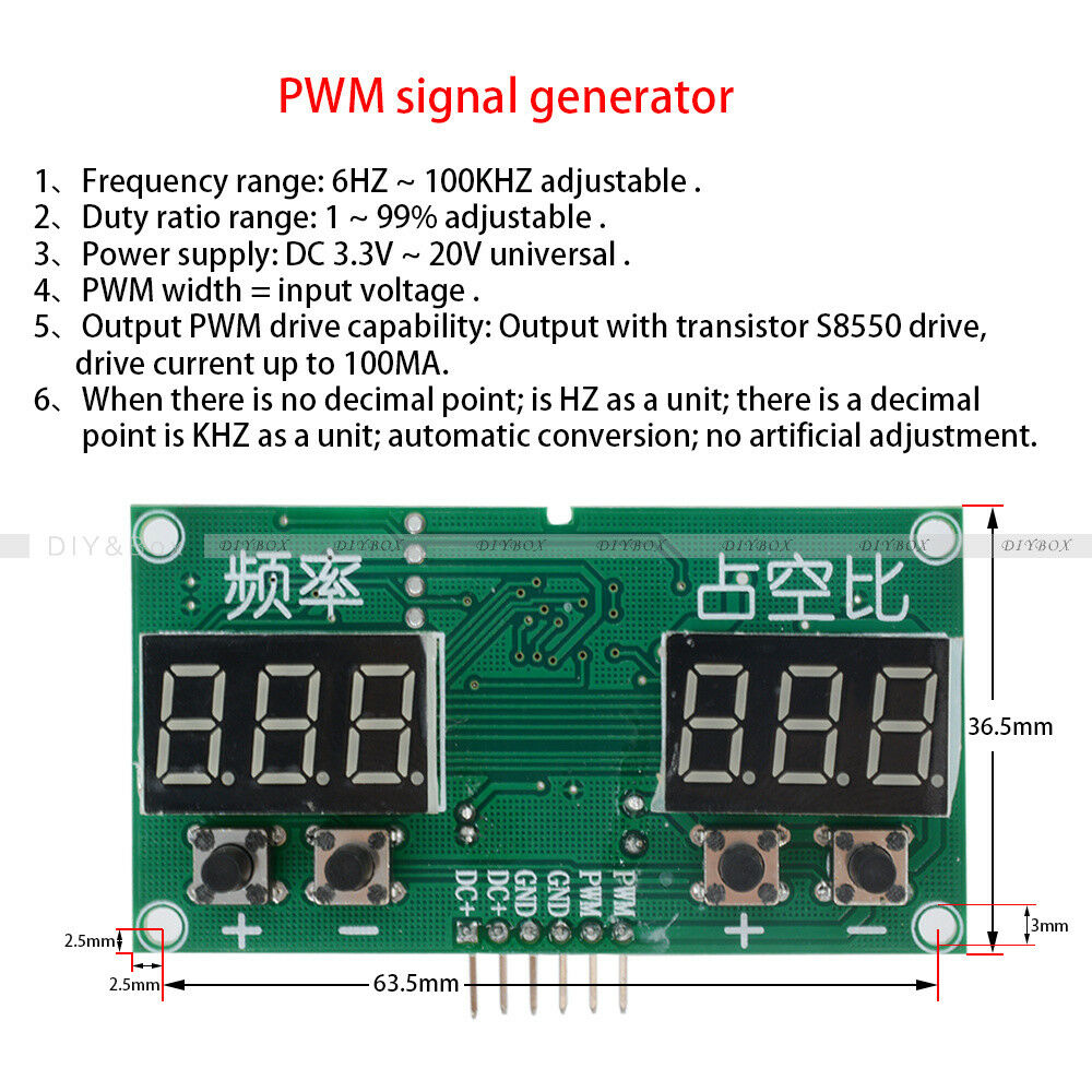 0-99% 6Hz-100KHz PWM Pulse Frequency Square Wave Signal Generator Duty Cycle