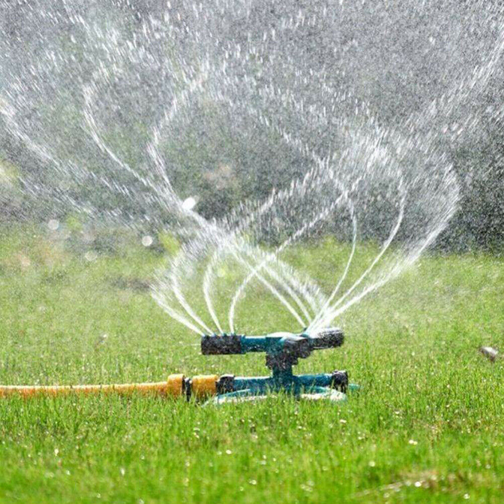 360 Degree Rotating Water Sprinkler 3 Arms Nozzles Garden Irrigation Tools @