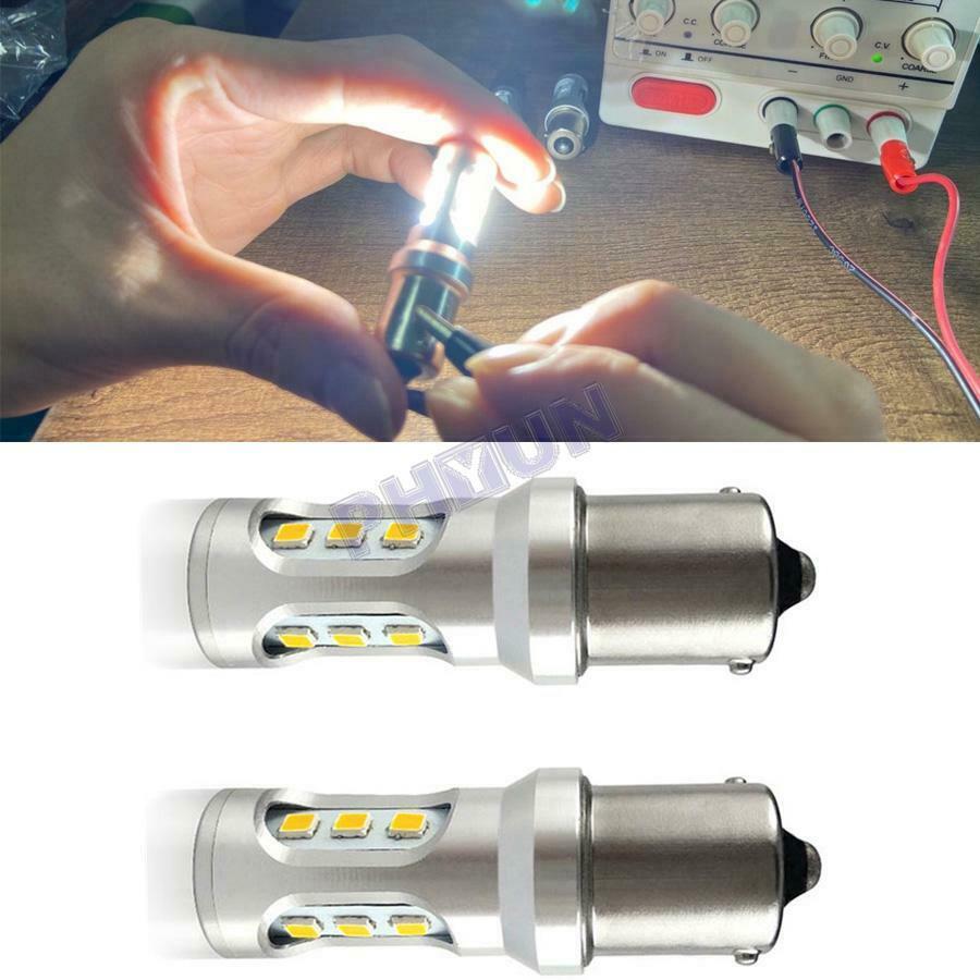 2x White LED Car Tail Light Bulbs 1156 BA15S Brake Lamps DRL Rear Parking Bulbs