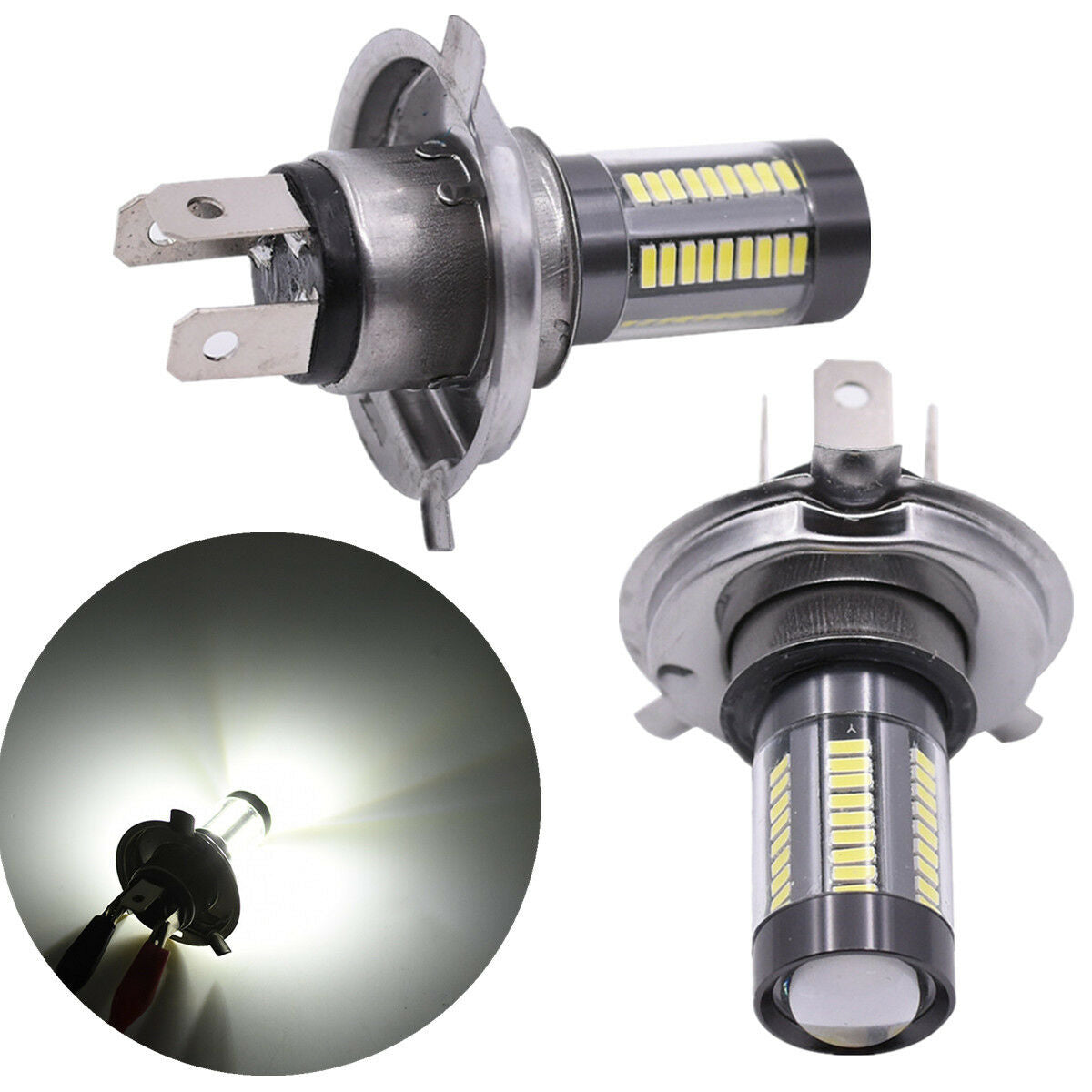 2 Pcs 100W 6-Side Pure White 6000K H4 9003 High Beam Headlight DRL Fog Lamp