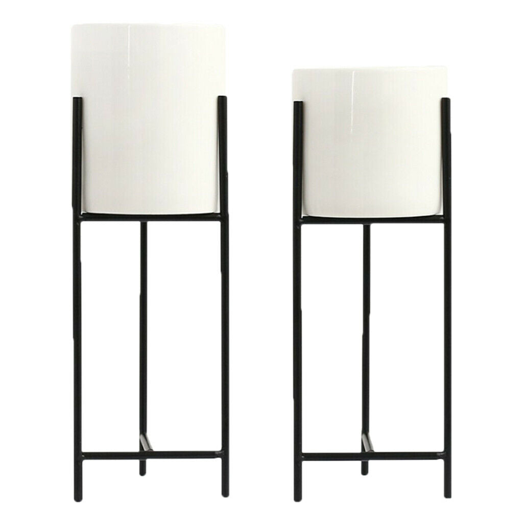 2pcs Minimalism Garden Planter Flowerpot with Iron Stand Plant Containers