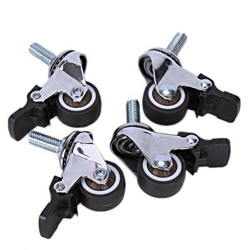 4Pcs Mini Small Casters 1 Inch M8X15Mm Tpe Silent Wheels With Brake Universal O8