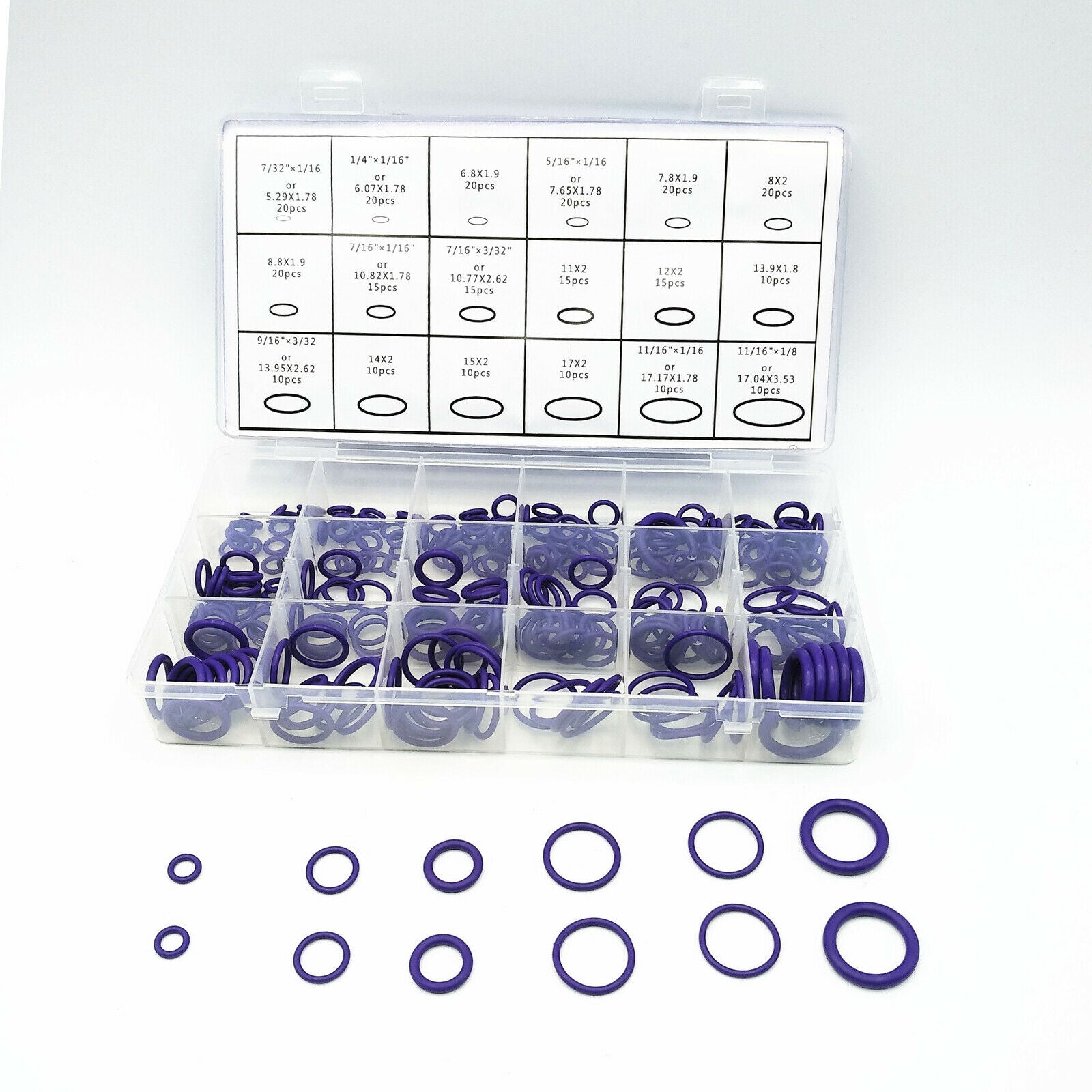 270Pcs Purple Rubber Seal O-Ring Washer Assortment Kit Organizer Easy Carry