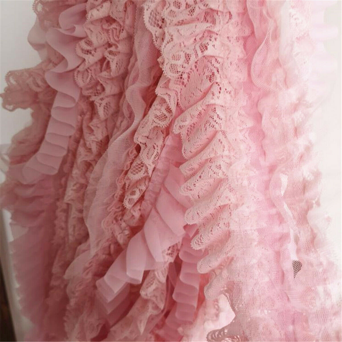 150CM Pink Chiffon Ruffle Lace Trim 3 Layer Pleated Ribbon DIY Sewing Craft