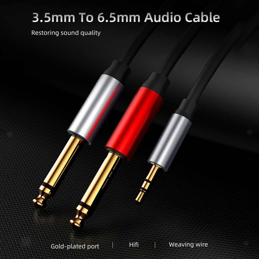 Stereo 1/8" Mini Jack to Dual 1/4" Cable Smartphones 3.5mm to Mixer 6.35mm Cord