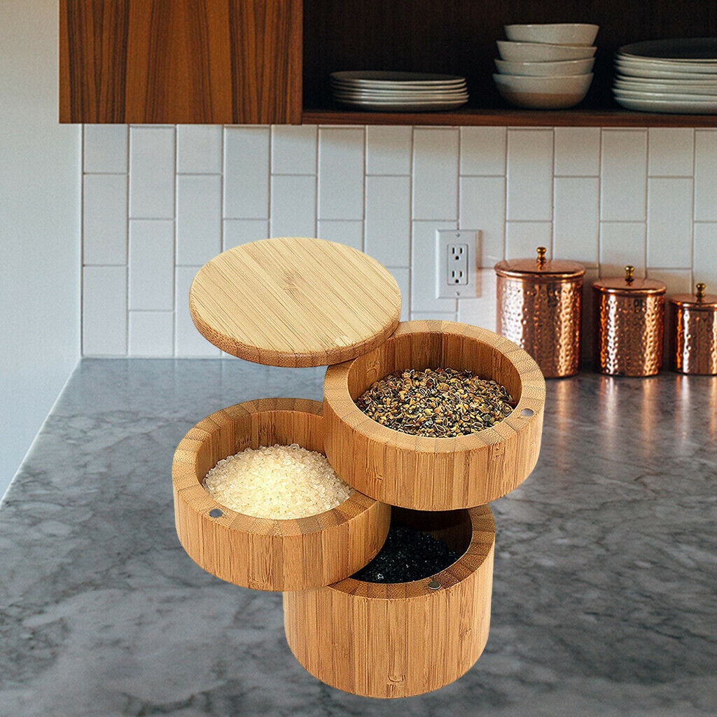 Bamboo Spice Storage Box Pepper Box Salt Herbs Seasoning Salt Holder Storage