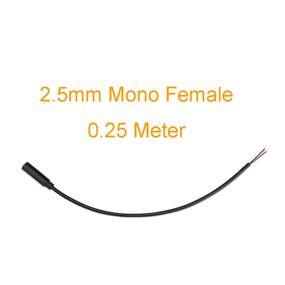 10pcs 2.5mm Mono Female Jack 25cm 1Ft Audio Aux Cord 2P DIY Pigtail Cable Black
