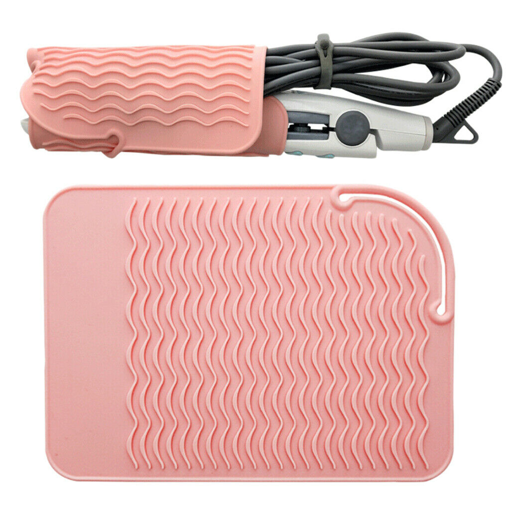 2Pcs Hot Styling Tools Hair Straightener Anti Heat Safety Silicone Mat Pink