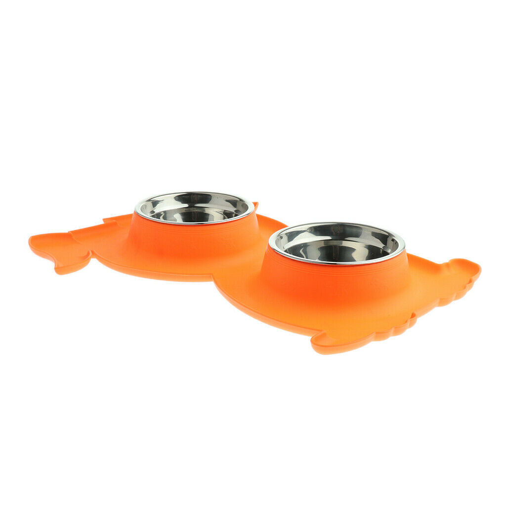 Pet Feeding Double Dog Bowl Stainless Steel Water and Food Bowls  Orange