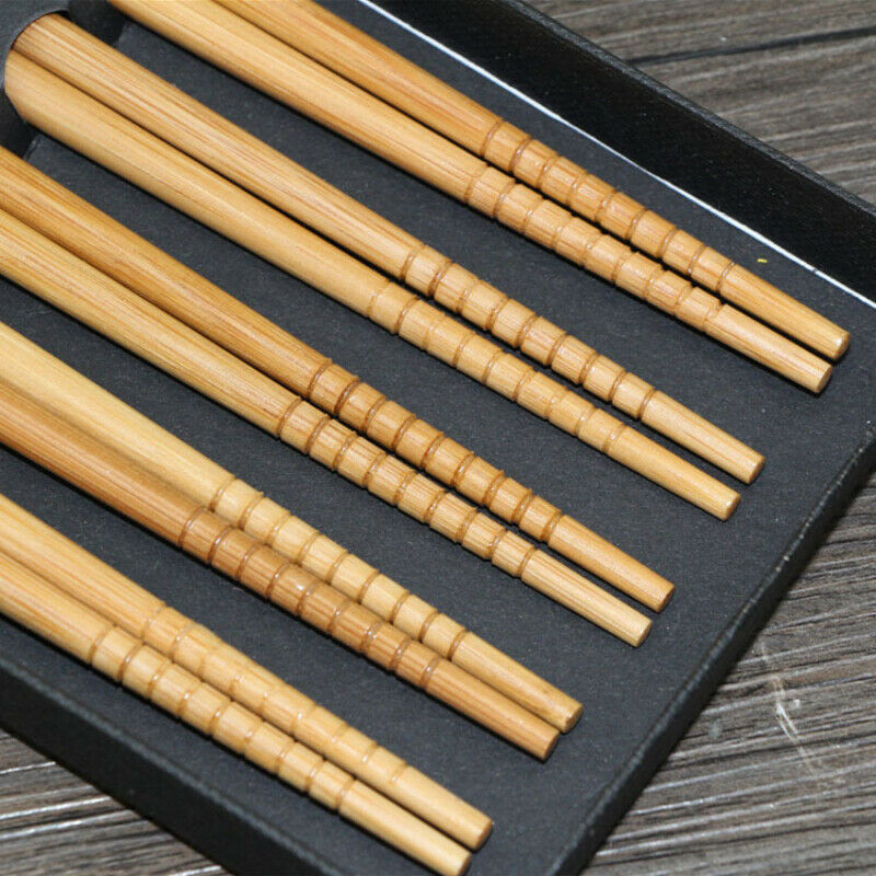 5 Pair Bamboo Chopsticks Chinese Wooden Chopstick Stir Fry Home Gift Boxed Set