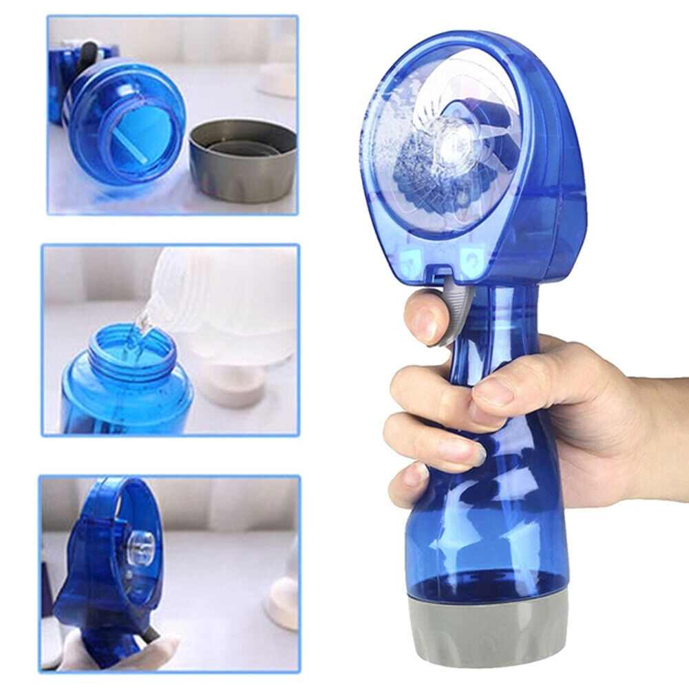 New Portable Travel Handheld Battery Operated Water Spray Cool Mist Fan Bottle