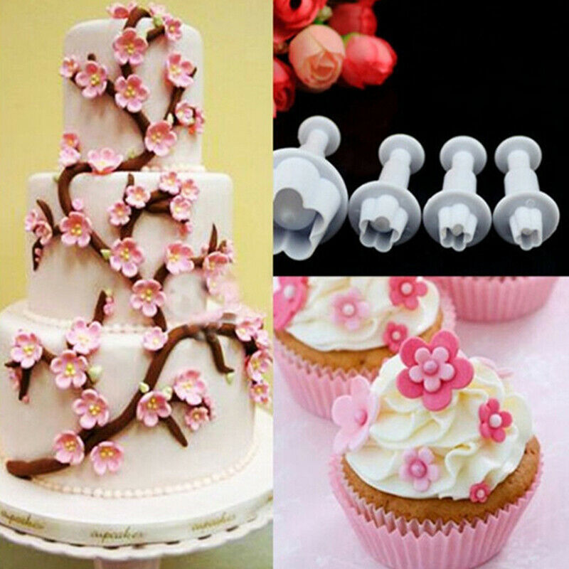 4Pcs Plum Flower Fondant Cake Cutter Plunger Cookie Mold Decorating Candy.l8