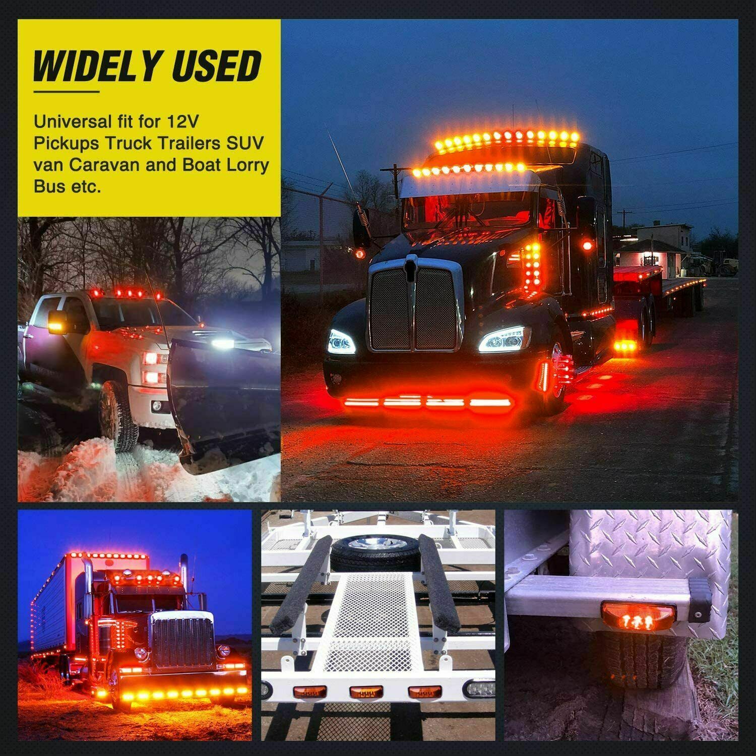 4x 3.9" Red Amber 3-LED Side Marker Lights Clearance Light Truck Trailer RV 12V