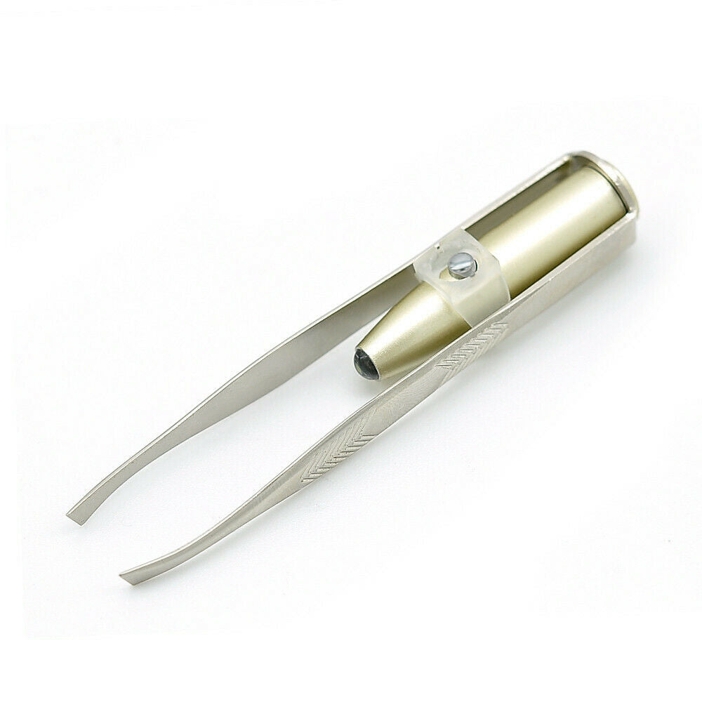 Make Up Tool LED Light Eyelash Eyebrow Hair Removal Tweezer Stainless Steel ~