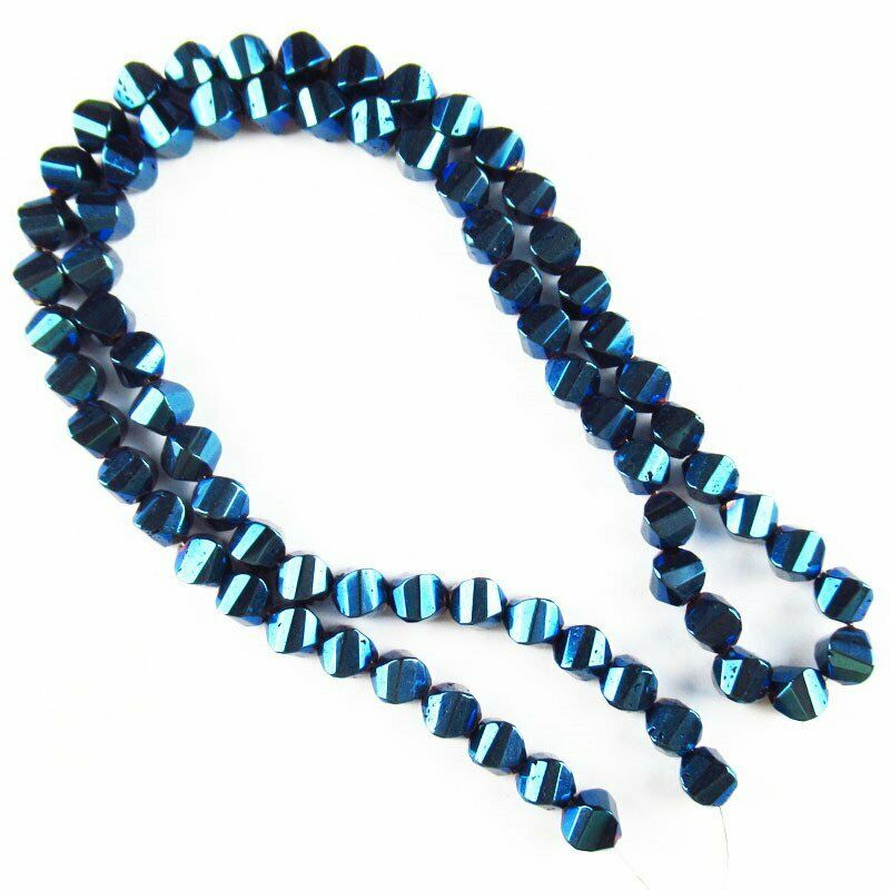 5x5mm Faceted Blue Hematite Drum Pendant Loose Bead 15.5 inch A-377TS