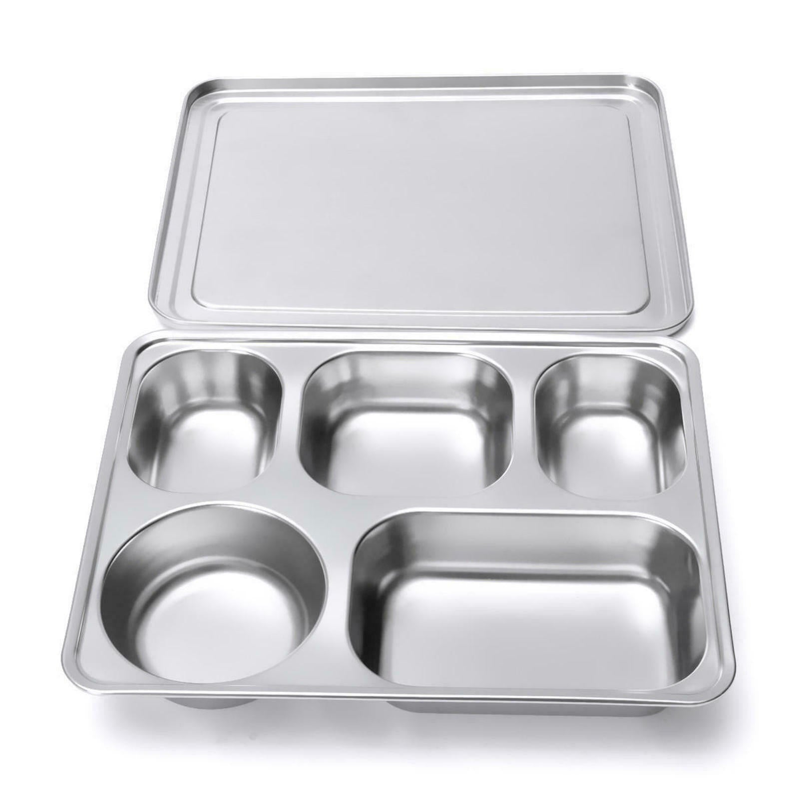 Stainless Steel Bento Food Storage Tray Lunch Box Container with Compartment Lid
