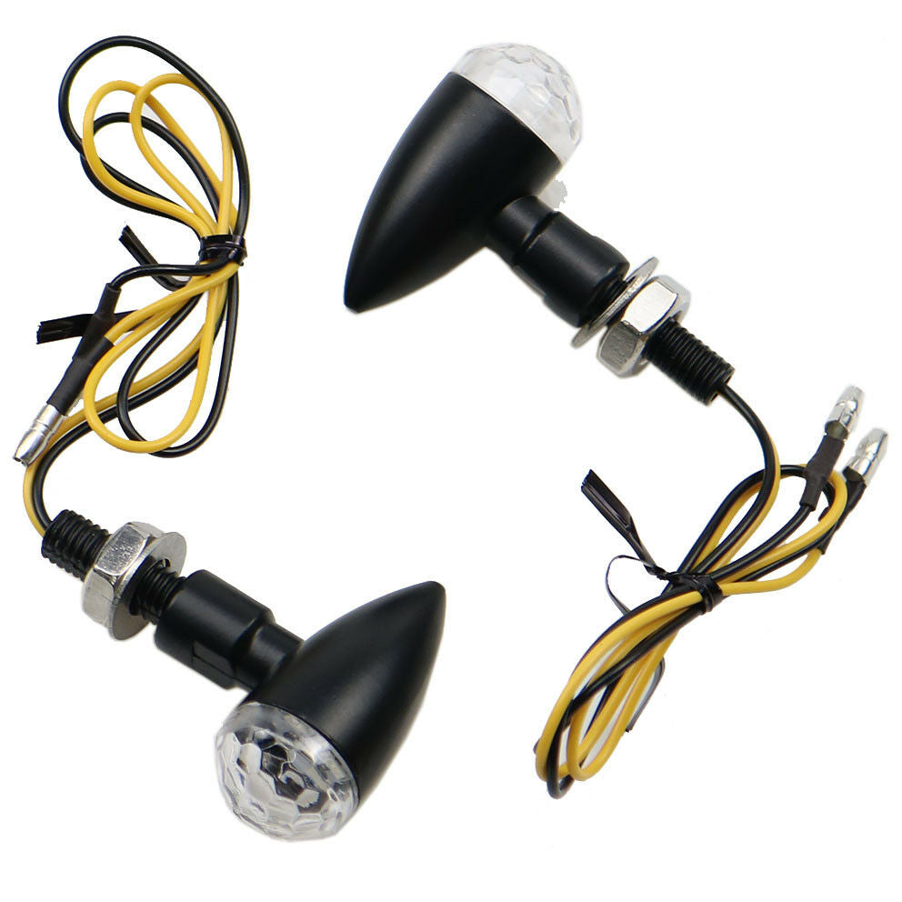 Black+Clear Lens Mini Bullet Turn Signal Indicator Light For Cafe Racer Cruiser