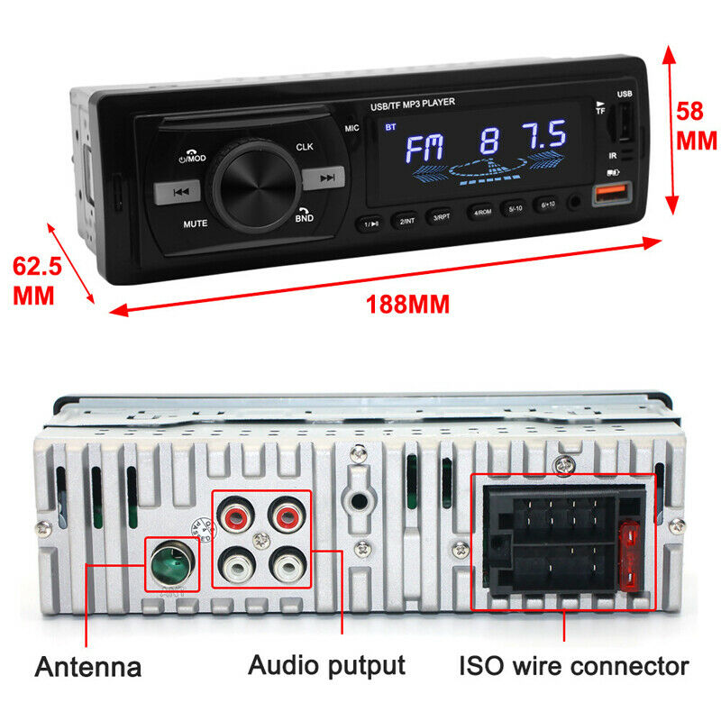 12V Bluetooth USB/FM/WMA/WAV Radio Audio Stereo MP3 Player Unit Remote Control