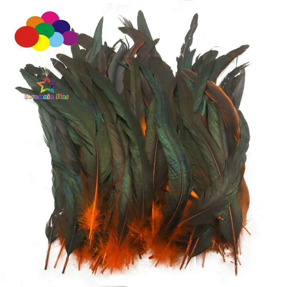 Orange dyeing 100Pcs 12-14Inch/30-35cm Cock Chicken Tail natural Feathers Crafts
