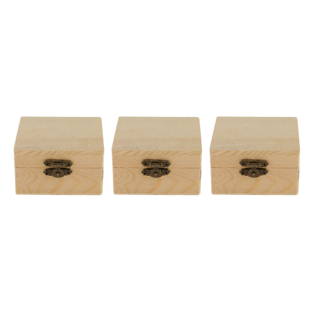 3pcs Unfinished Square Wooden Jewelry Gift Box Case for DIY Painting Craft