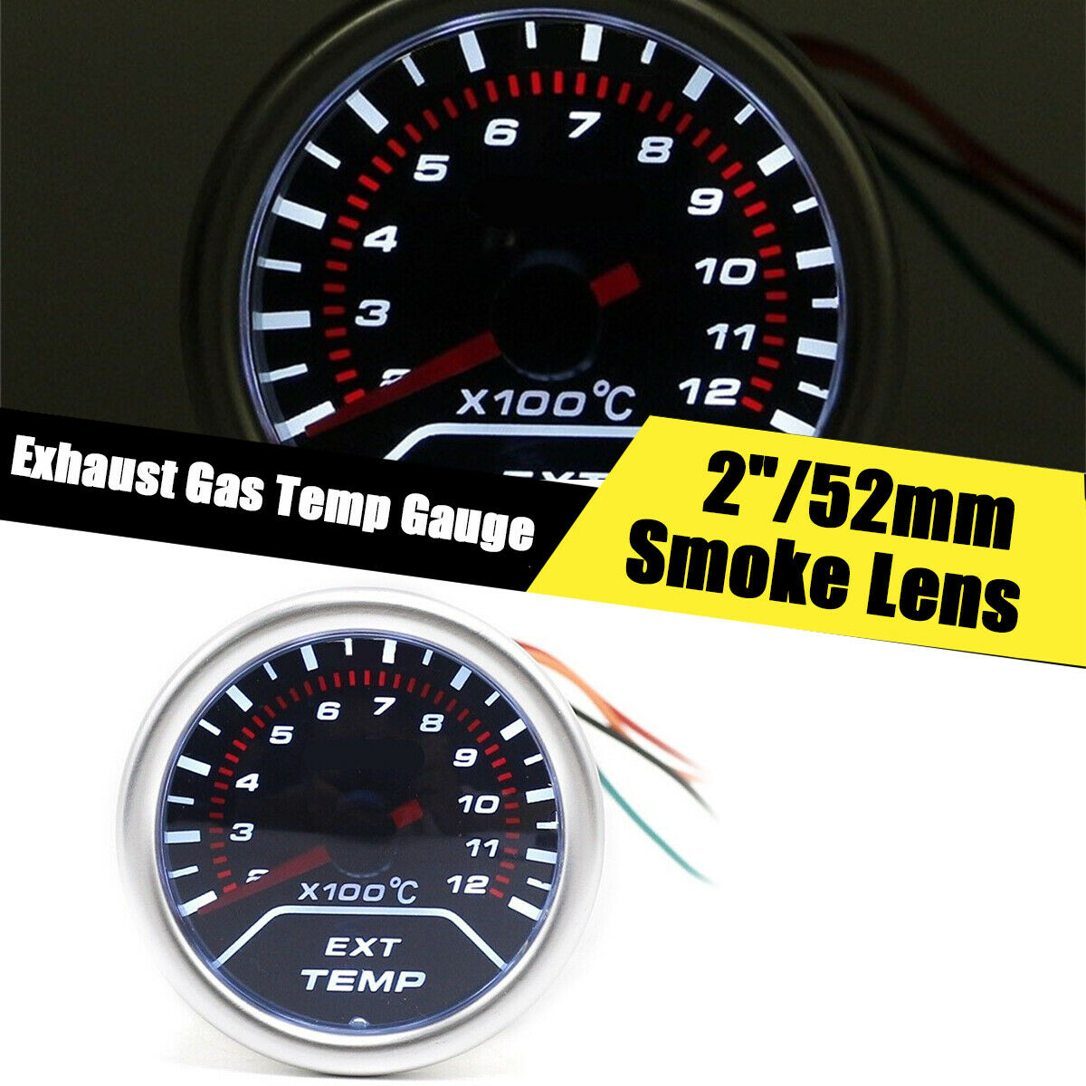 2 Inch EGT Exhaust Gas Temp Gauge Smoke Lens LED Pointer Gauge  racing meter