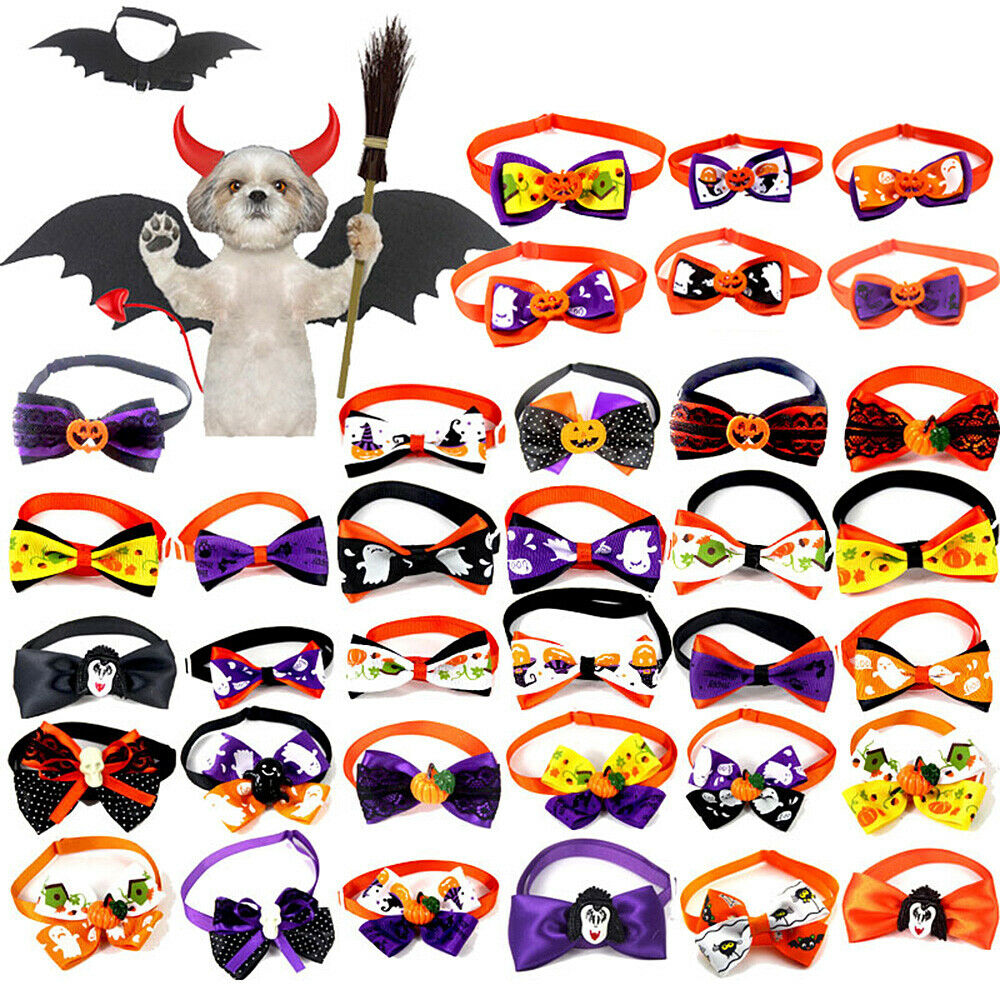 10PCS Pet Bow Tie Set Adjustable Collar Dog Cat Halloween Party Supplies Decor