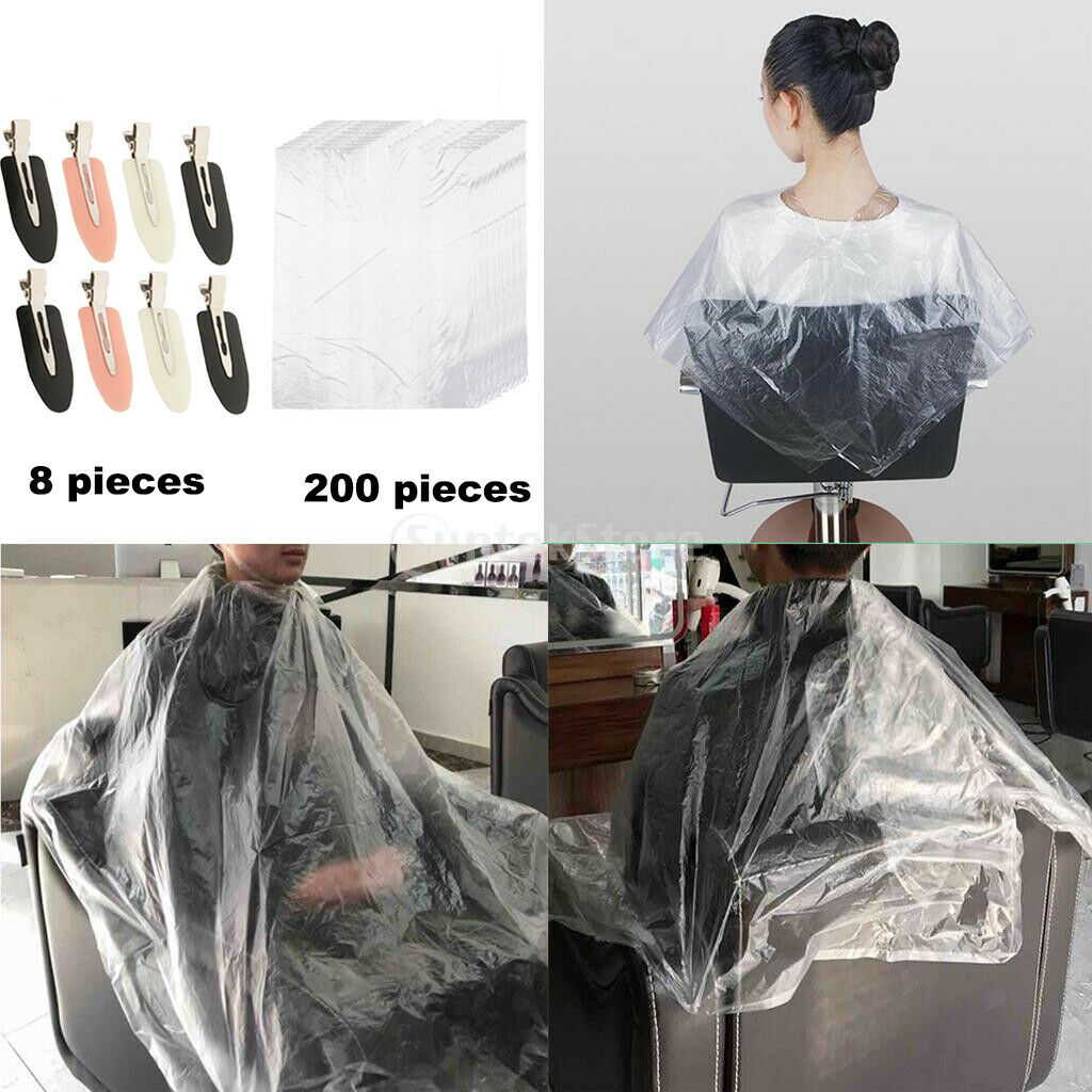 200X Disposable Hair Cutting Styling Capes Gown + 8X No Bend Hair Bangs Clip