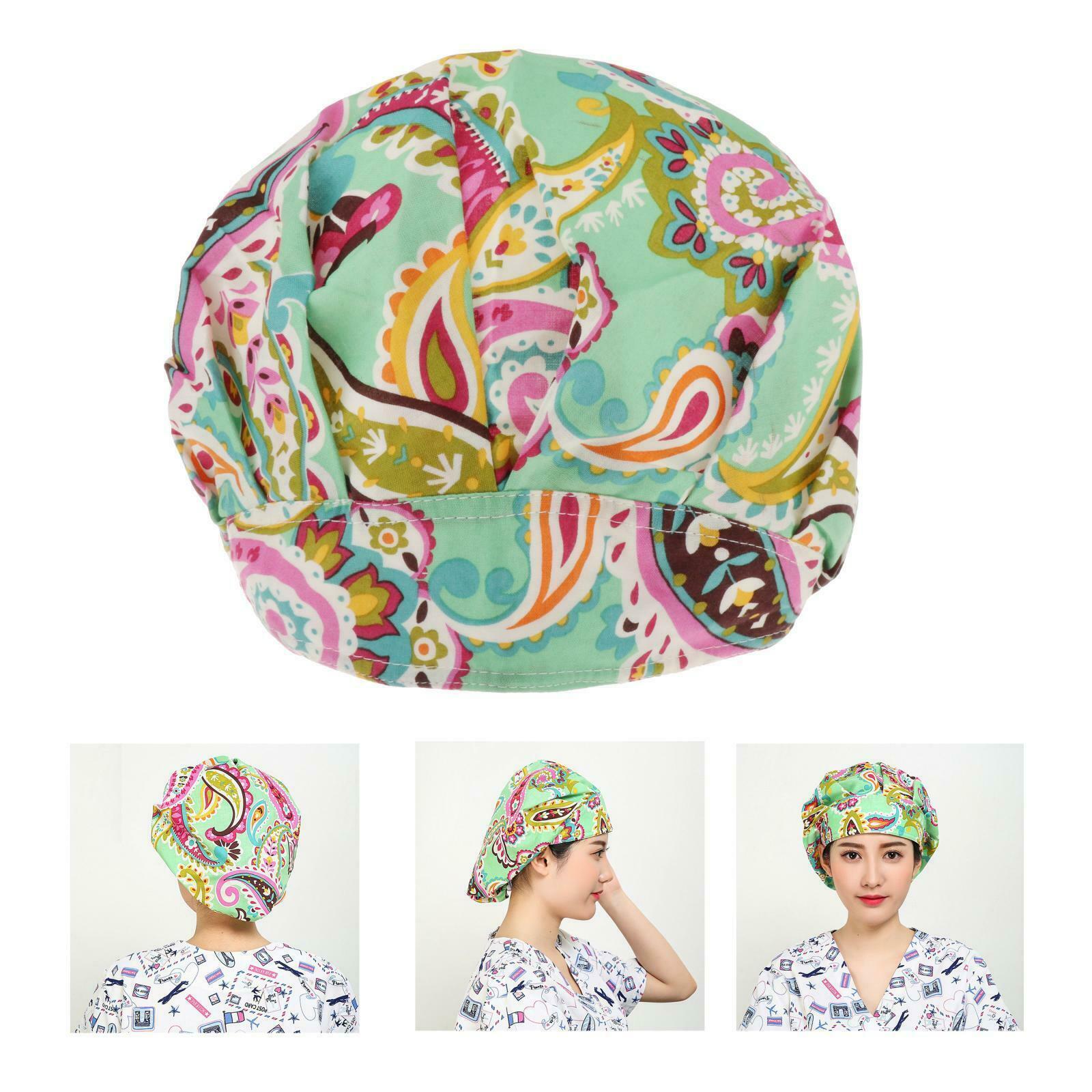 Doctor Nurse   Floral Scrub   Surgical Surgery Kitchen Hat Adjust Green