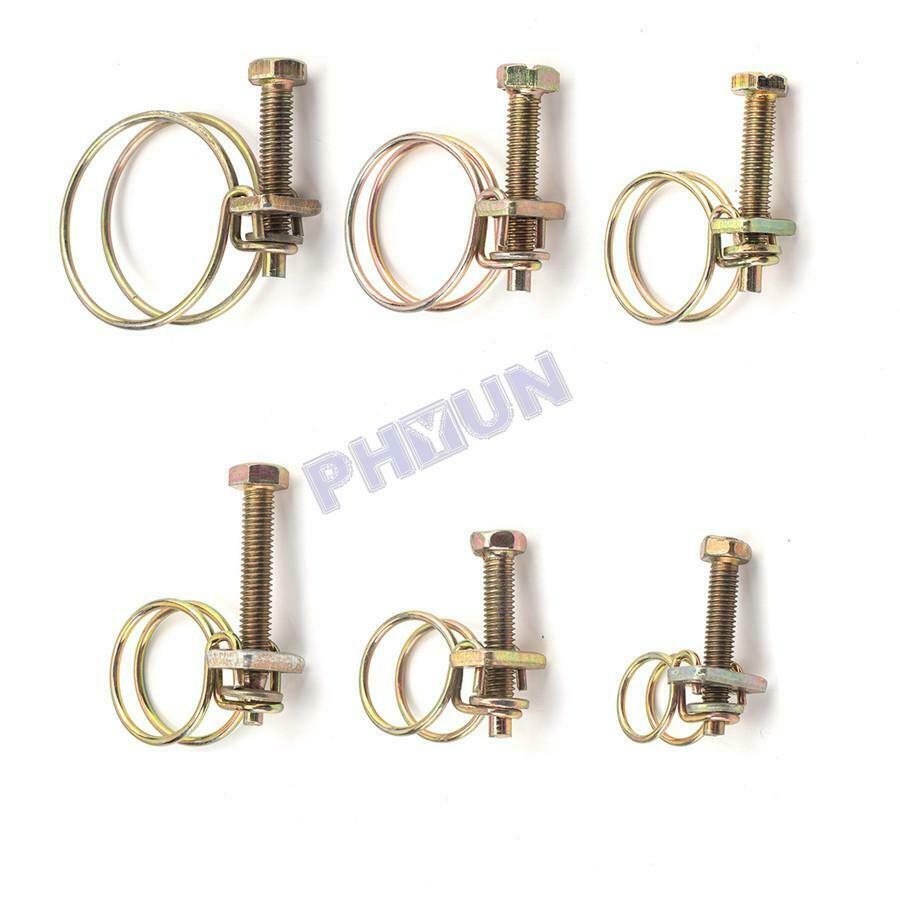 42pcs Double Wire Hose Clamps w/ Screws Bolts Locking 6 Size Adjustable Steel