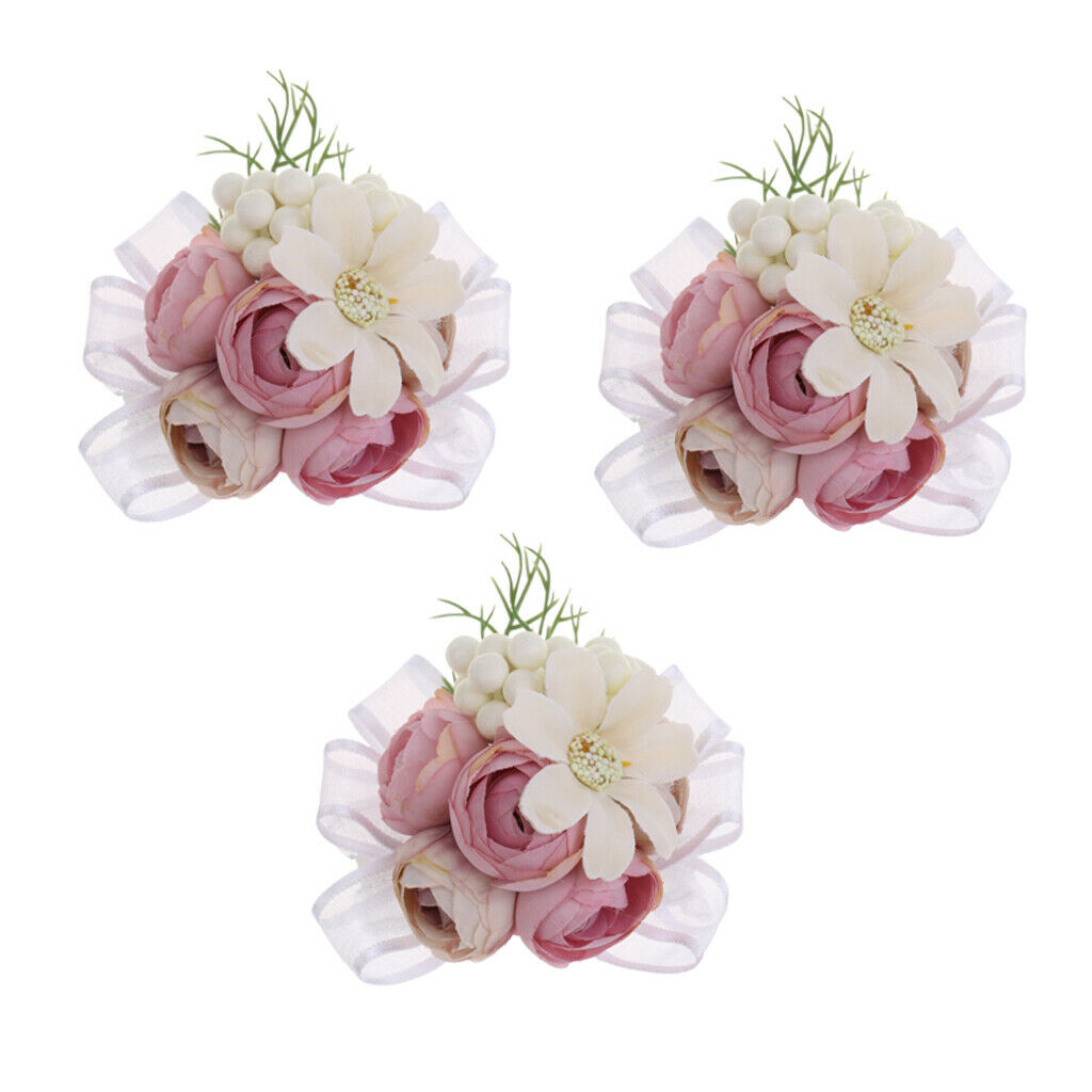3Pcs Wedding Favours Bridesmaid Sisters Corsage Bracelet Hand Flowers Wedding