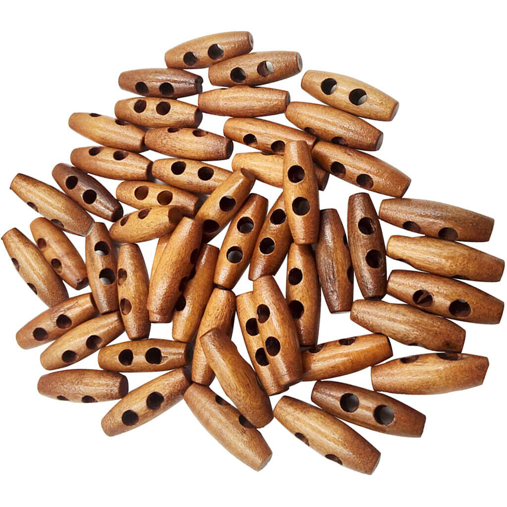 200pcs Olive Shape Wooden Toggles Button 2 Holes Sewing Button Clothes Decor