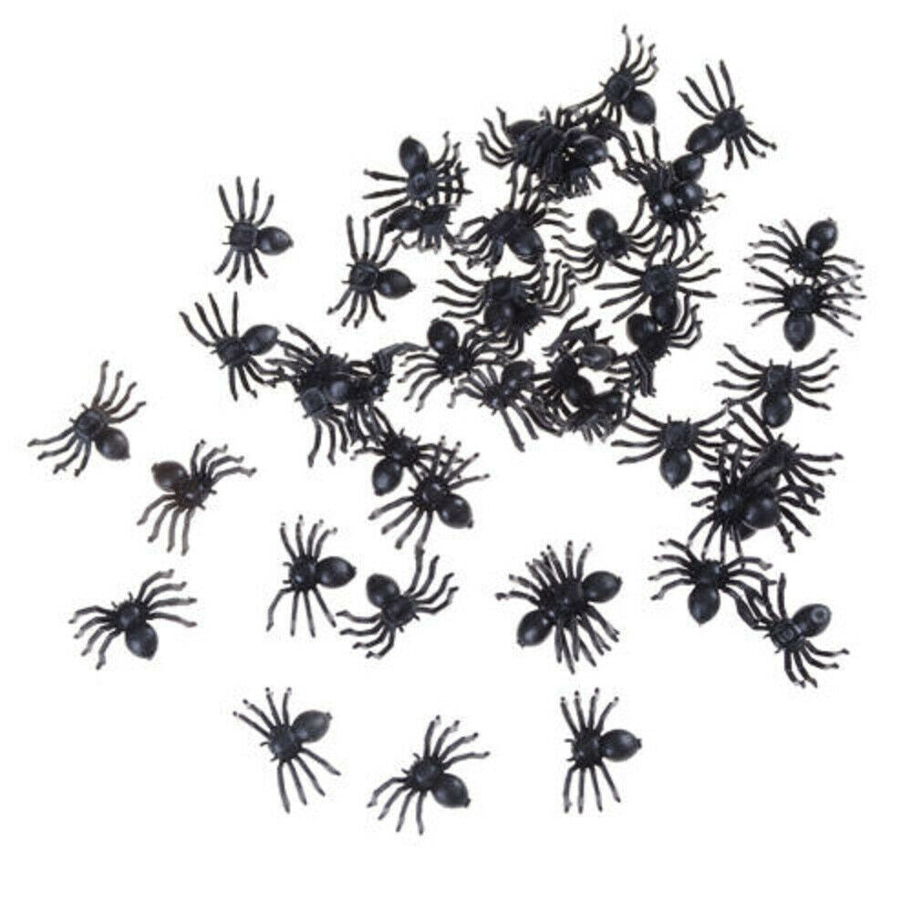 50pc  Mini Horror Black Spider Halloween Party Spider Web Simulation Decor Toys