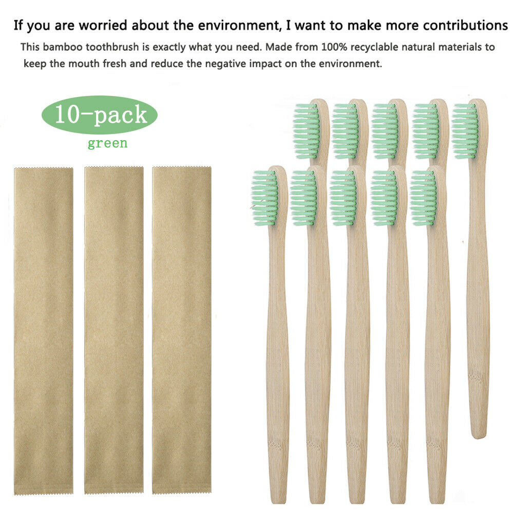 Natural Bamboo Toothbrush BPA Free Color Bristles Pack of 10 Organic Labs