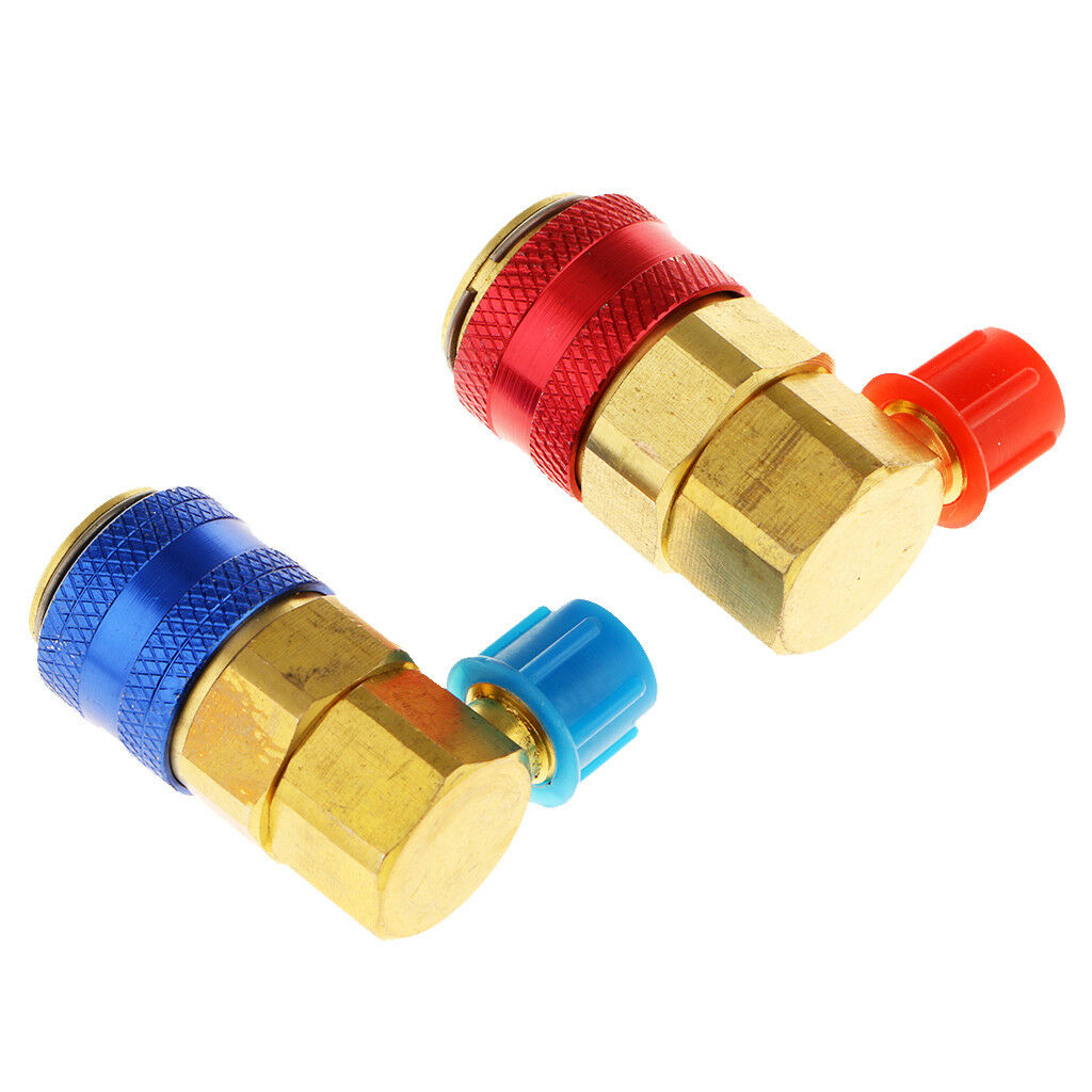 2 Pieces Car A/C R134A High Low Adapter Fittings Quick Coupler 1/4" SAE HVAC
