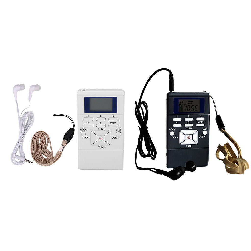 Portable Mini FM Digital Portable Pocket Radio and Earphone White