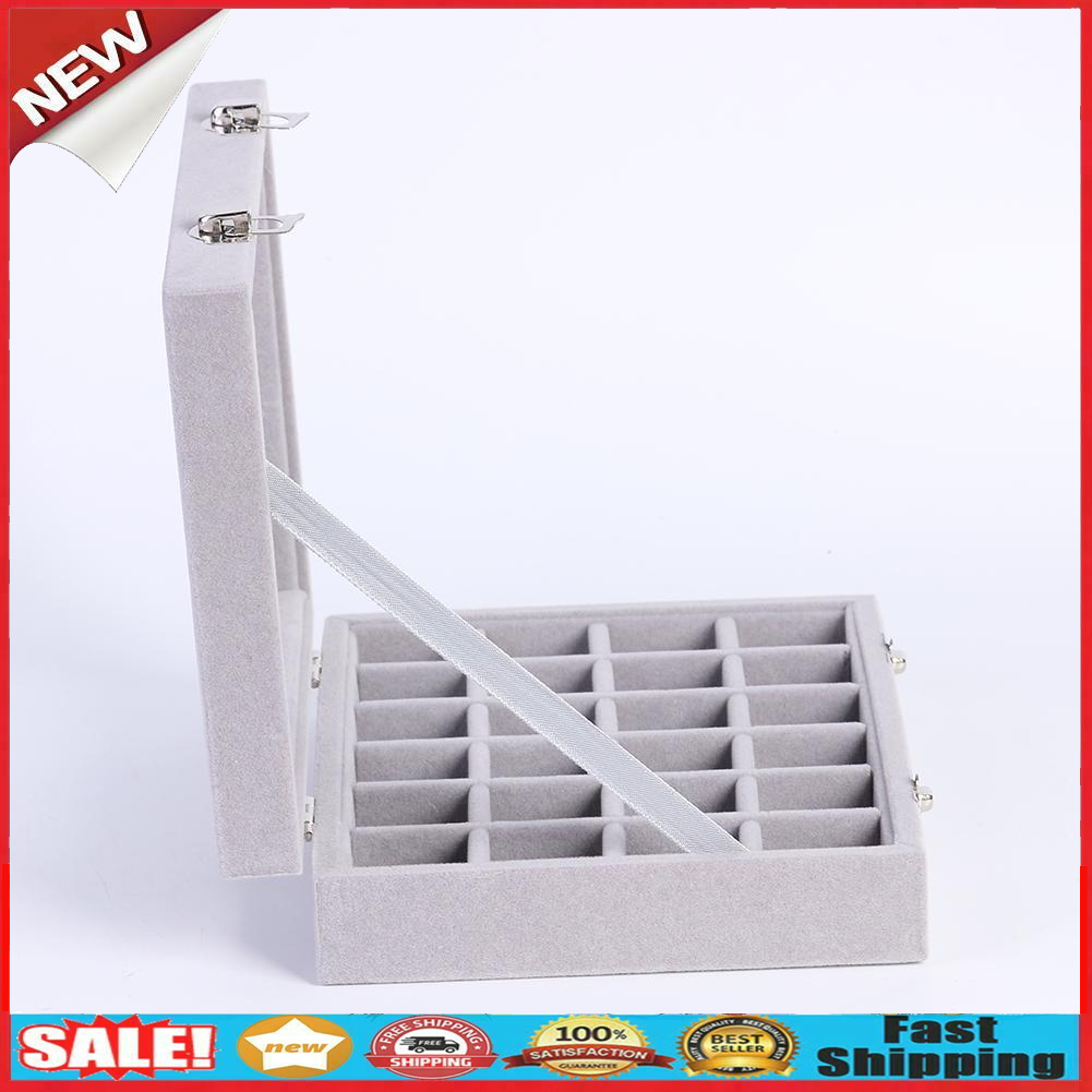 24 Grid Velvet Women Jewelry Packaging Boxes Ring Earrings Organizer Case @