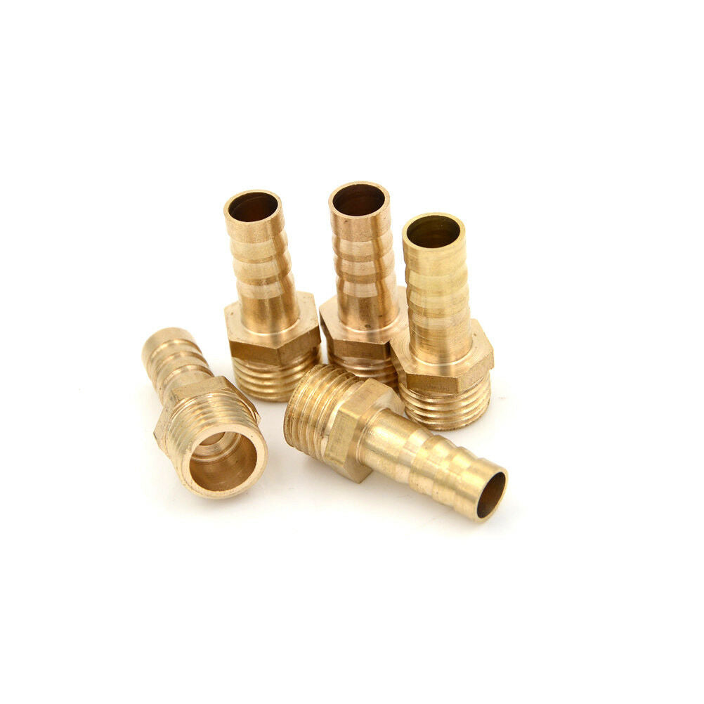 5Pcs 1/4"PT Male Thread to 8mm Hose Barb Brass Straight Coupling Fitting DhL SJ