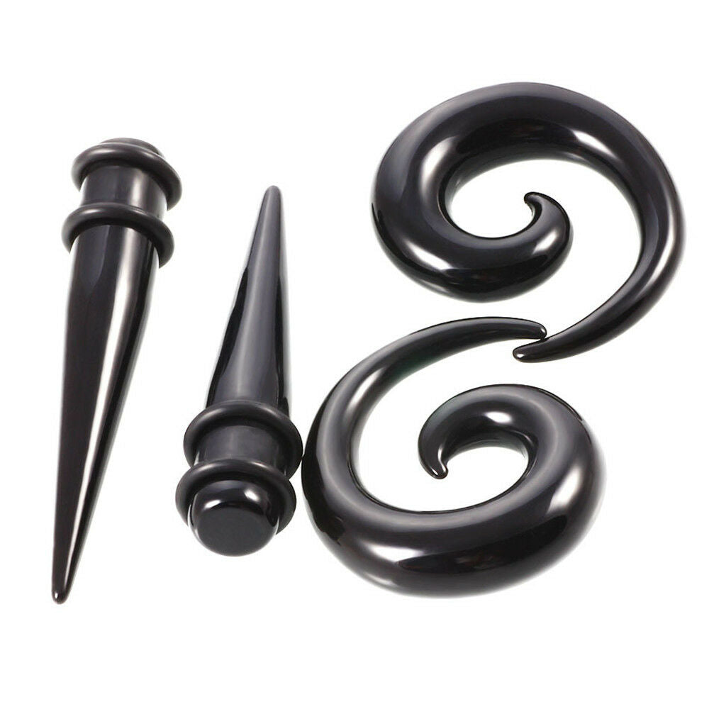 36pcs Black Acrylic Ear Taper Plug Spiral Expander Stretching Kit Gauges 14G-00G