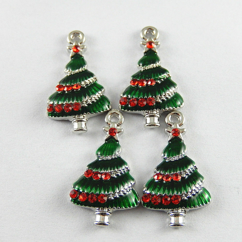 18pcs New Enamel Alloy Lovely Colorful Christams Tree Look Pendant Charms 52155