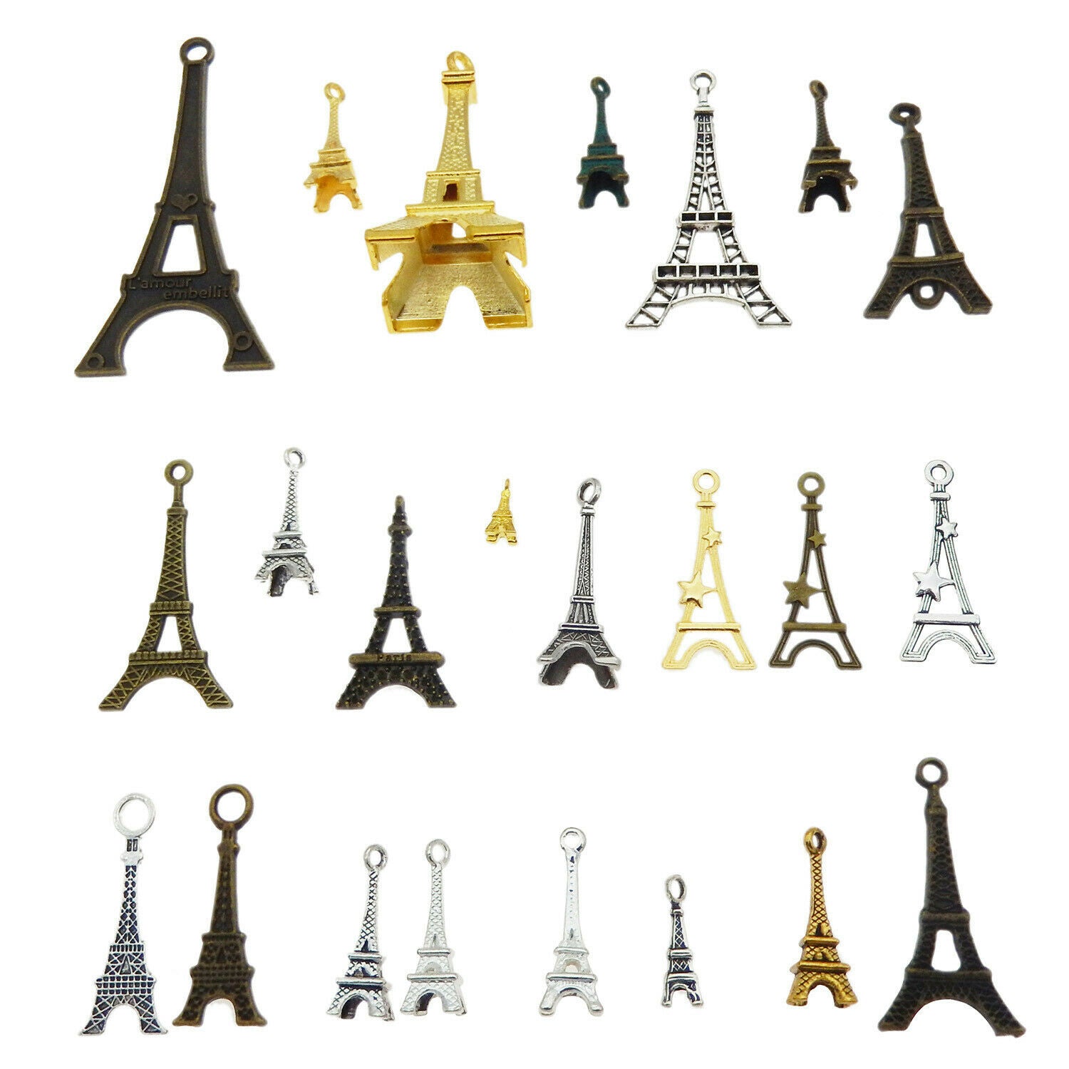 20 Mix Metal Alloy Eiffel Tower Charm Pendant DIY Jewelry Making Findings 1-5cm
