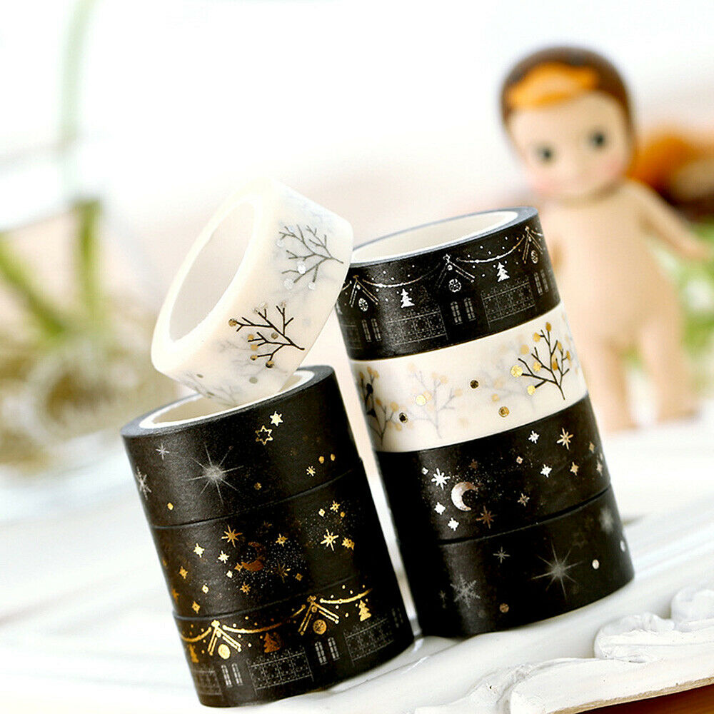 7Rolls Washi Paper Bronzing Snowflake Moon Stickers DIY Scrapbooking Album Craft