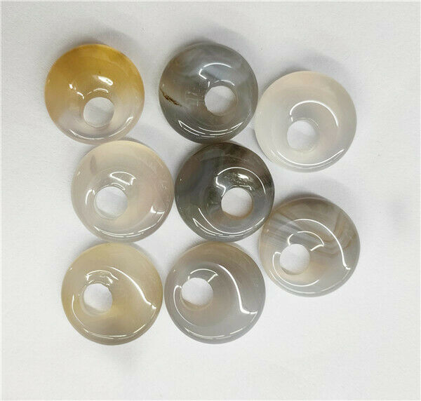 8Pcs 20mm Natural Gray Agate Round Donuts Pendant Bead for DIY Necklace HH208